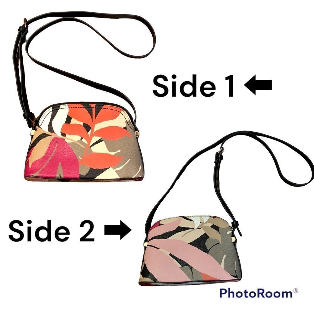 Floral Print Crossbody Bag - Pink & Coral Leaf Pattern